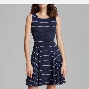 Alice + Olivia Bolton Ottoman Emboss Pinstripe Navy Dress Size S (4) MSRP $400